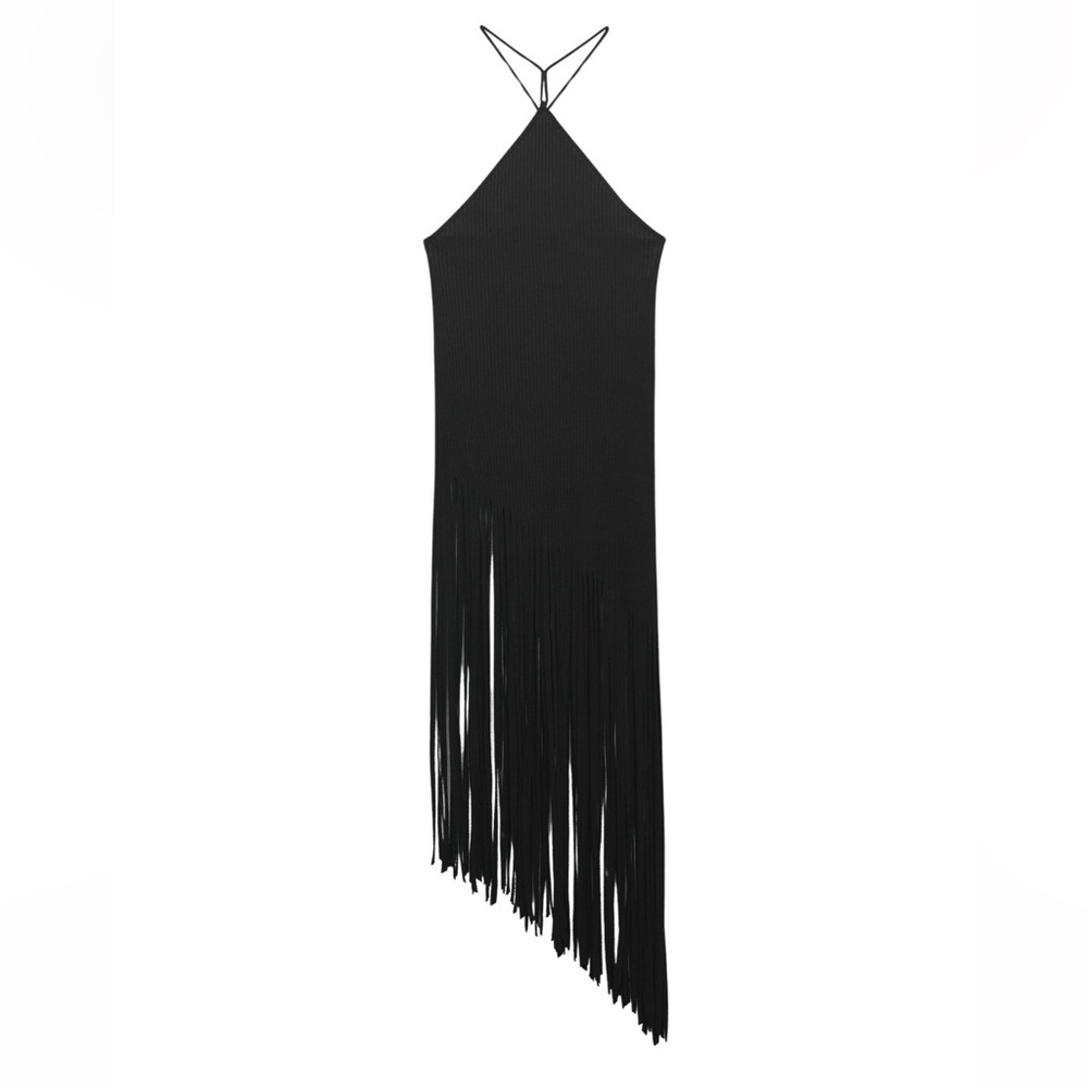 Black fringe top and skirt set